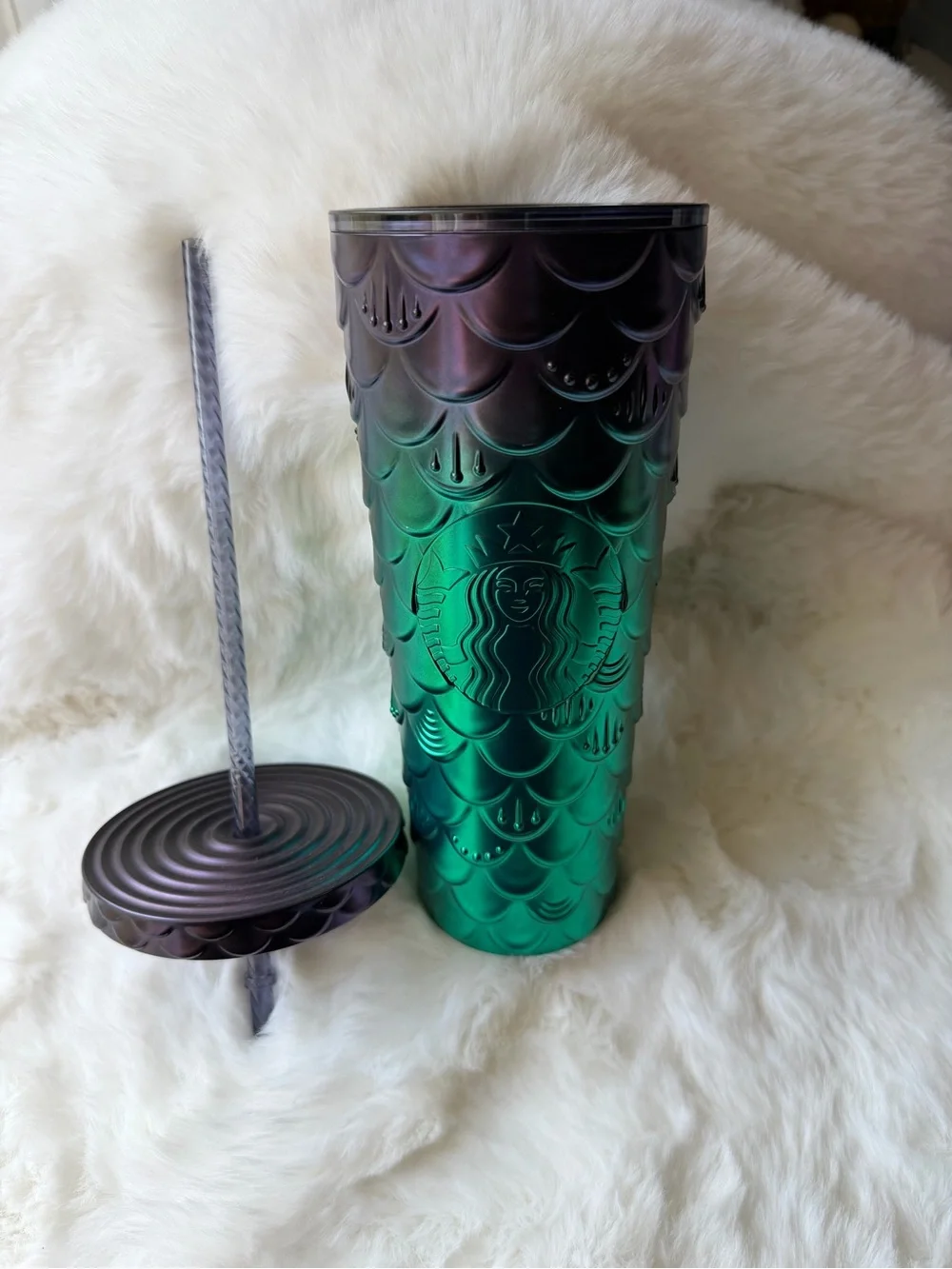 Starbucks Iridescent Purple to Green Mermaid Scale Tumbler